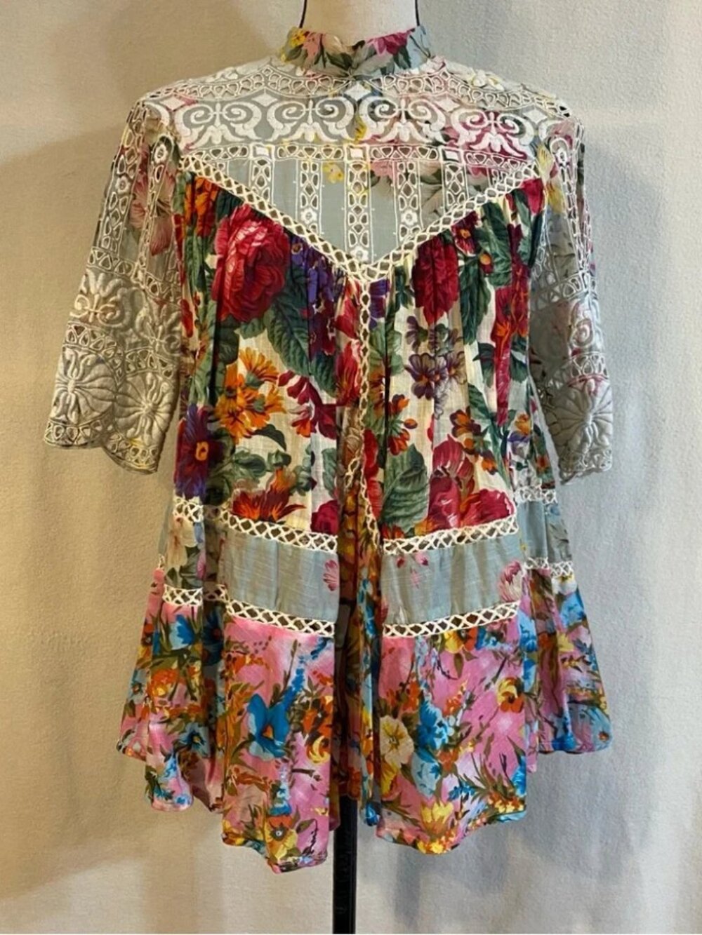 Zimmermann for Anthropologie Frangipani lace floral cotton peasant blouse